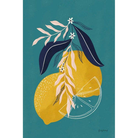 Lemons II Blue Black Modern Wood Framed Art Print with Double Matting by Thorns, Becky