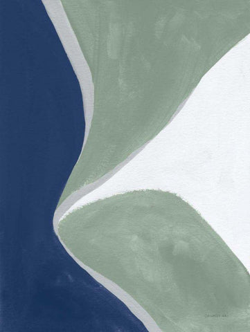 Blue Green Abstract III White Modern Wood Framed Art Print with Double Matting by Nai, Danhui