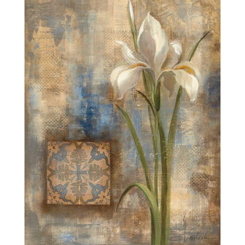 Iris and Tile Gold Ornate Wood Framed Art Print with Double Matting by Vassileva, Silvia