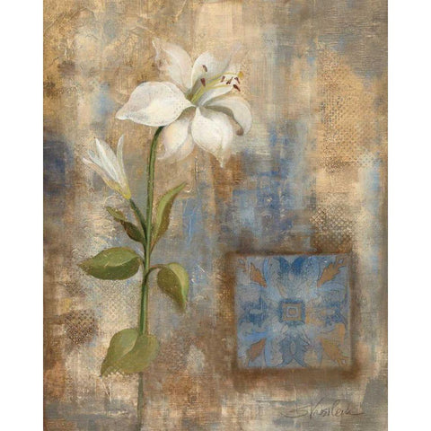 Lily and Tile Gold Ornate Wood Framed Art Print with Double Matting by Vassileva, Silvia