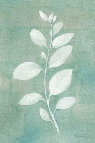 Sage Leaves II White Modern Wood Framed Art Print with Double Matting by Nai, Danhui