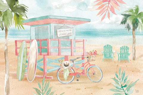 Surfs Up I Black Ornate Wood Framed Art Print with Double Matting by June, Dina