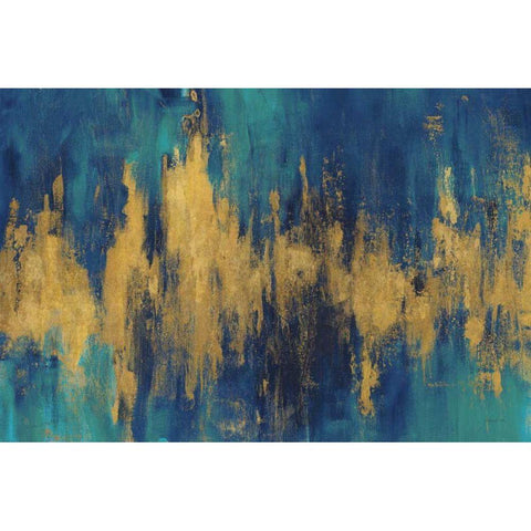 Blue and Gold Abstract Crop Black Modern Wood Framed Art Print by Nai, Danhui