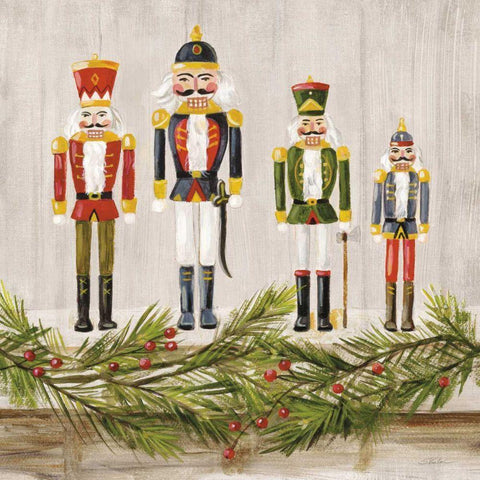 Nutcrackers on a Mantel White Modern Wood Framed Art Print with Double Matting by Vassileva, Silvia