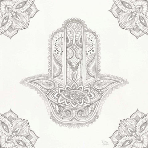 Touch of Hamsa I Black Modern Wood Framed Art Print by June, Dina