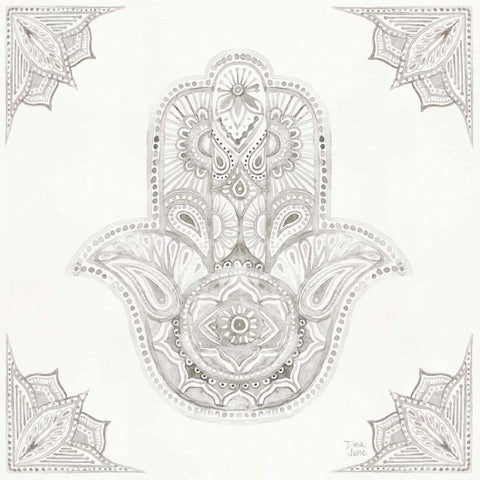 Touch of Hamsa II White Modern Wood Framed Art Print with Double Matting by June, Dina