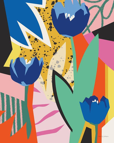 Blue Tulips White Modern Wood Framed Art Print with Double Matting by Gallagher, Megan