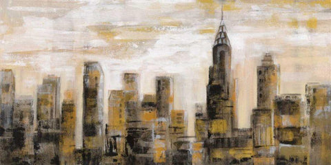 Manhattan Skyline Black Ornate Wood Framed Art Print with Double Matting by Vassileva, Silvia