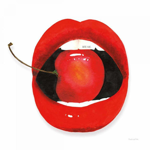 Cherry Lips Black Ornate Wood Framed Art Print with Double Matting by Charro, Mercedes Lopez