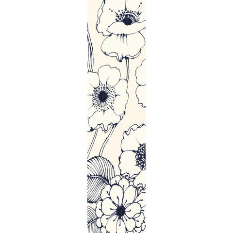 Navy Pen and Ink Flowers II Crop White Modern Wood Framed Art Print by Wild Apple Portfolio