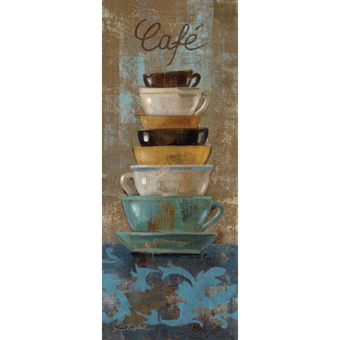 Antique Coffee Cups I Black Modern Wood Framed Art Print with Double Matting by Vassileva, Silvia