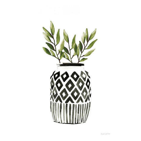 Geometric Vases II Green Gold Ornate Wood Framed Art Print with Double Matting by Charro, Mercedes Lopez