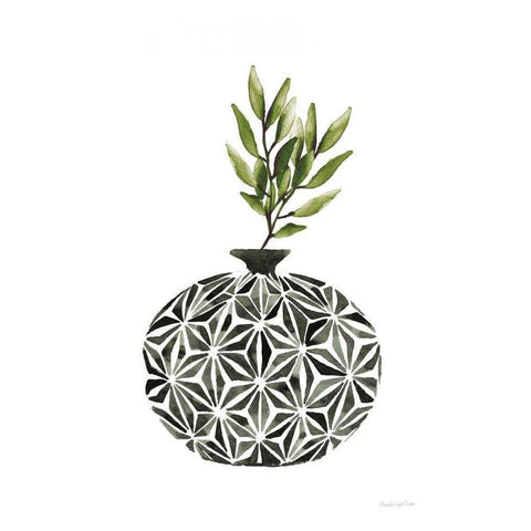 Geometric Vases IV Green Gold Ornate Wood Framed Art Print with Double Matting by Charro, Mercedes Lopez