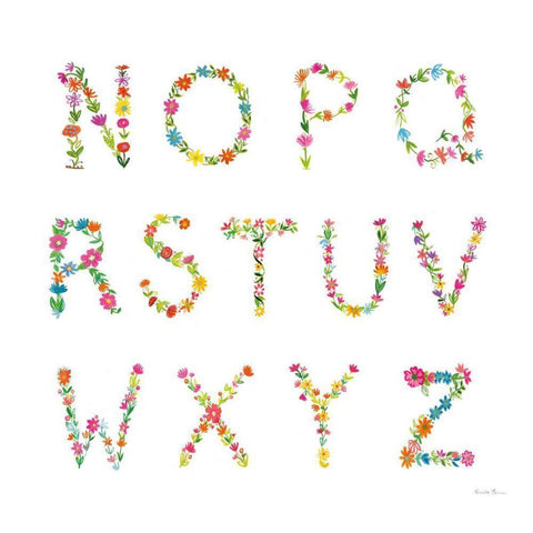 Floral Alphabet Sq II Black Modern Wood Framed Art Print by Zaman, Farida