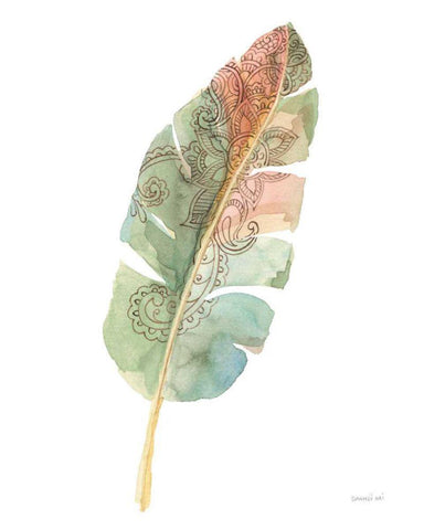 Boho Tropical Leaf I on White White Modern Wood Framed Art Print with Double Matting by Nai, Danhui