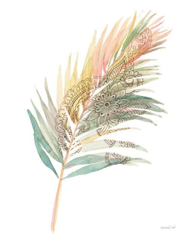 Boho Tropical Leaf III on White Black Ornate Wood Framed Art Print with Double Matting by Nai, Danhui