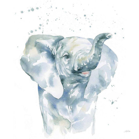 Baby Elephant White Modern Wood Framed Art Print by Pete, Katrina