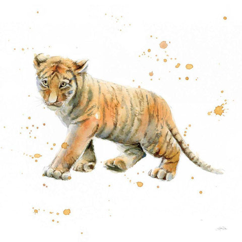 Tiger Cub White Modern Wood Framed Art Print with Double Matting by Pete, Katrina