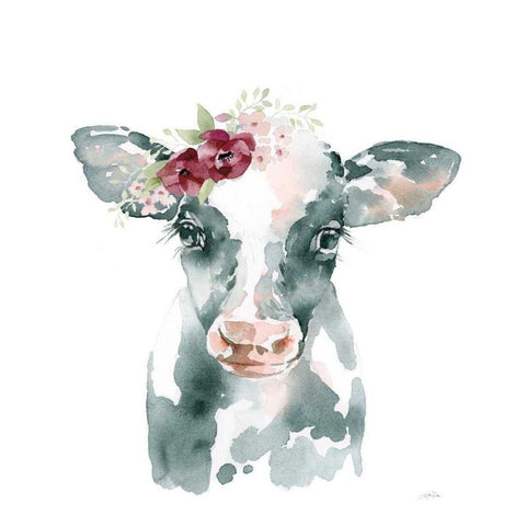 Floral Cow Gold Ornate Wood Framed Art Print with Double Matting by Pete, Katrina