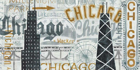 Hey Chicago Vintage Black Ornate Wood Framed Art Print with Double Matting by Mullan, Michael