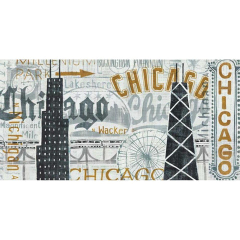 Hey Chicago Vintage White Modern Wood Framed Art Print by Mullan, Michael