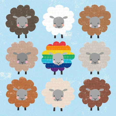 Be Ewe Brown and Rainbow Sheep Sq Gold Ornate Wood Framed Art Print with Double Matting by Hershey, Moira