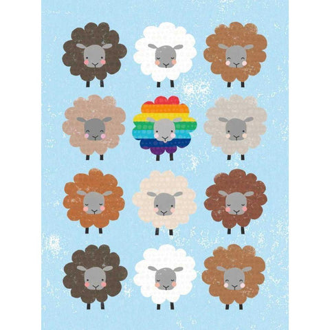 Be Ewe Brown and Rainbow Sheep 5x7 Gold Ornate Wood Framed Art Print with Double Matting by Hershey, Moira
