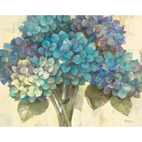 Turquoise Hydrangea Gold Ornate Wood Framed Art Print with Double Matting by Hristova, Albena