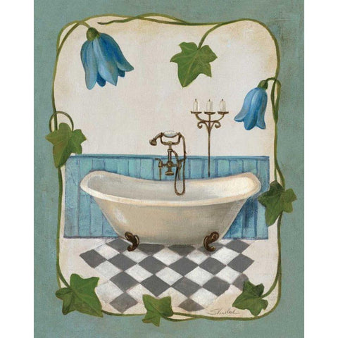 Bell Flower Bath I on Ivory White Modern Wood Framed Art Print by Vassileva, Silvia