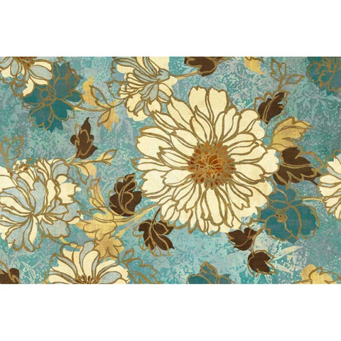 Sophias Flowers Blue Gold Ornate Wood Framed Art Print with Double Matting by Wild Apple Portfolio