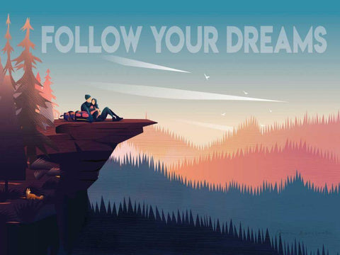 Follow Your Dreams White Modern Wood Framed Art Print with Double Matting by Escalante, Omar