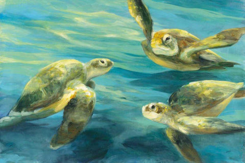 Sea Turtles White Modern Wood Framed Art Print with Double Matting by Purinton, Julia