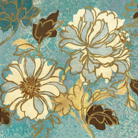 Sophias Flowers I - Blue Gold Ornate Wood Framed Art Print with Double Matting by Wild Apple Portfolio