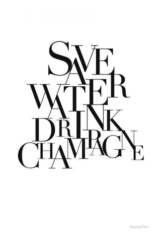 Save Water Drink Champagne White Modern Wood Framed Art Print with Double Matting by Charro, Mercedes Lopez