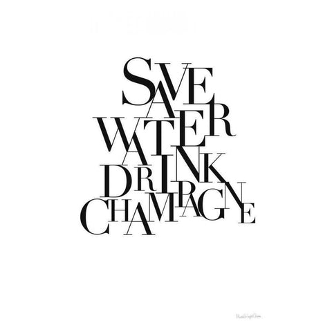 Save Water Drink Champagne White Modern Wood Framed Art Print by Charro, Mercedes Lopez