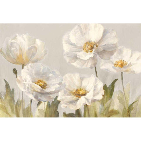White Anemones Gold Ornate Wood Framed Art Print with Double Matting by Nai, Danhui