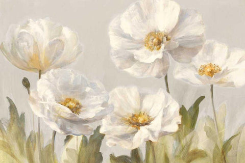 White Anemones White Modern Wood Framed Art Print with Double Matting by Nai, Danhui