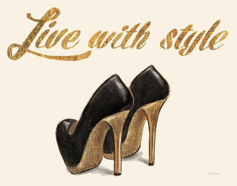 Shoe Festish Live with Style Clean Black Ornate Wood Framed Art Print with Double Matting by Adams, Emily