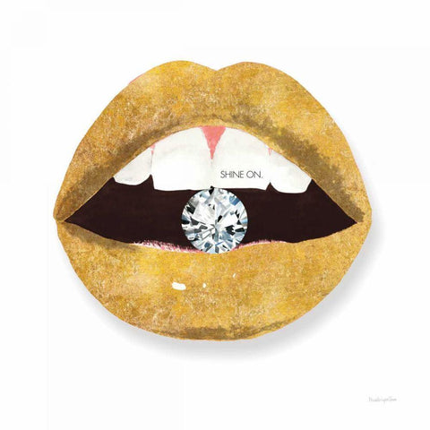Gold Lips II White Modern Wood Framed Art Print with Double Matting by Charro, Mercedes Lopez