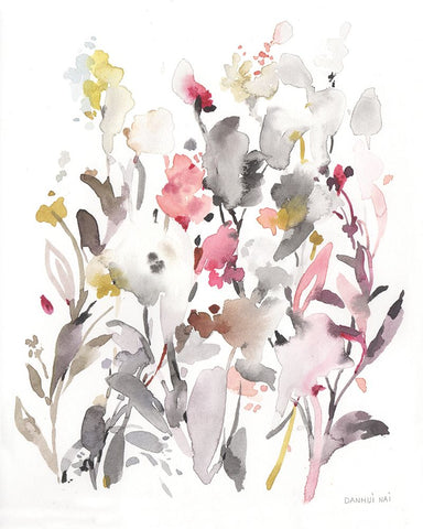 Breezy Florals I Black Modern Wood Framed Art Print by Nai, Danhui