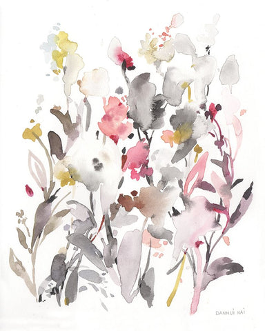 Breezy Florals I White Modern Wood Framed Art Print with Double Matting by Nai, Danhui