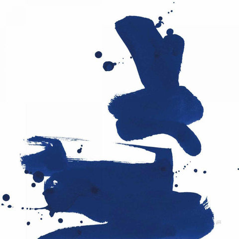 Cobalt Ink Drops III Black Modern Wood Framed Art Print by Paschke, Chris