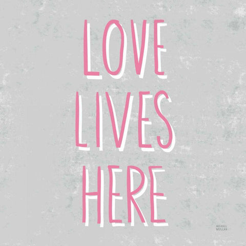 Love Lives Here Slate and Pink White Modern Wood Framed Art Print with Double Matting by Mullan, Michael