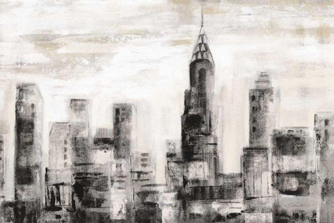 Manhattan Skyline BW Crop Black Ornate Wood Framed Art Print with Double Matting by Vassileva, Silvia