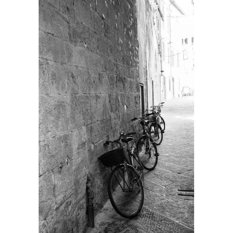 Bicycles in the Alley Black Modern Wood Framed Art Print with Double Matting by Aledanda