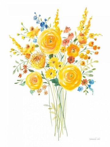 Sunshine Bouquet II White Modern Wood Framed Art Print with Double Matting by Nai, Danhui