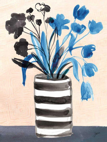 Blue Blooms Black Ornate Wood Framed Art Print with Double Matting by Panganiban, Karyn