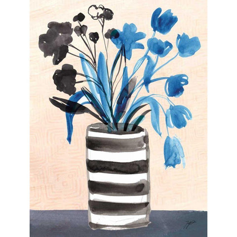 Blue Blooms Black Modern Wood Framed Art Print by Panganiban, Karyn