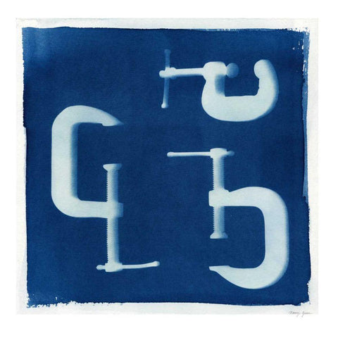 Cyanotype Tools I Black Ornate Wood Framed Art Print with Double Matting by Green, Nancy