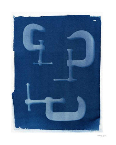 Cyanotype Tools II Black Ornate Wood Framed Art Print with Double Matting by Green, Nancy